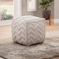 thumbnail image 2 of Steve Silver Kenzari Square Zigzag Handwoven Ivory Wool Pouf, 2 of 6