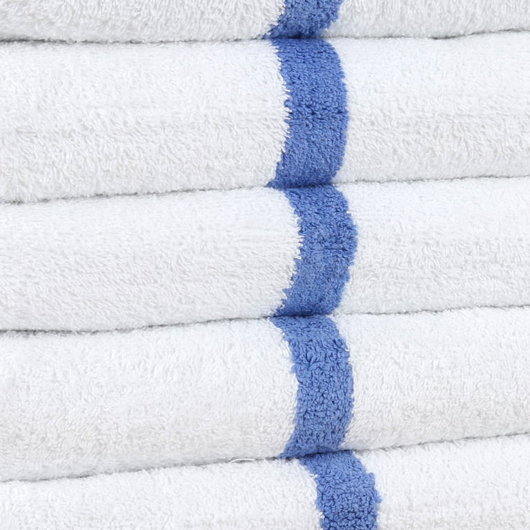 Arkwright Pool Towels (12 Pack), Cotton, 22x24 in., White with Blue Center  Stripe 