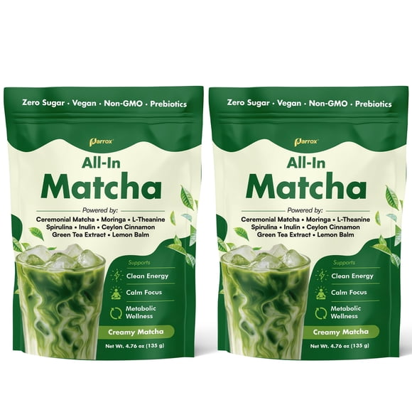 Matcha en polvo Parrox grado ceremonial con superalimentos, 2 paquetes