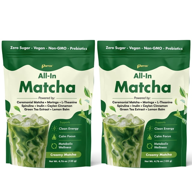 Matcha en polvo Parrox grado ceremonial con superalimentos, 2 paquetes
