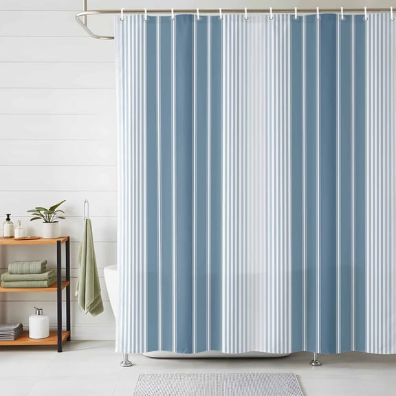 Shower Curtains for Bathroom, Blue Ombre Stripe Waterproof Fabric Shower Curtain, Farmhouse Simple Striped Decorative Bathroom Curtain for Bathtub, 36"x72", No Hooks Included