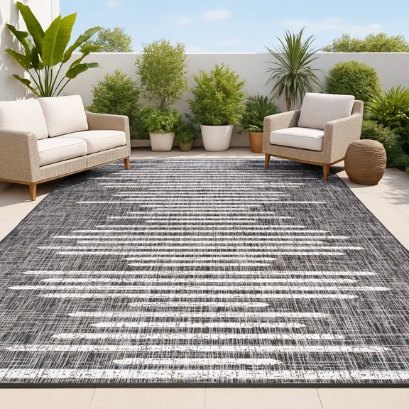 JONATHAN Y SANTA MONICA 8 x 10 Area Rug, Zolak Berber Stripe Geometric - Black/Ivory, SMB124E-8
