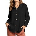 thumbnail image 6 of cocolona Heart-Shaped Button Down Blouses for Women Solid Color Long Sleeve Lapel Shirts Trendy Casual Blouses, 6 of 7