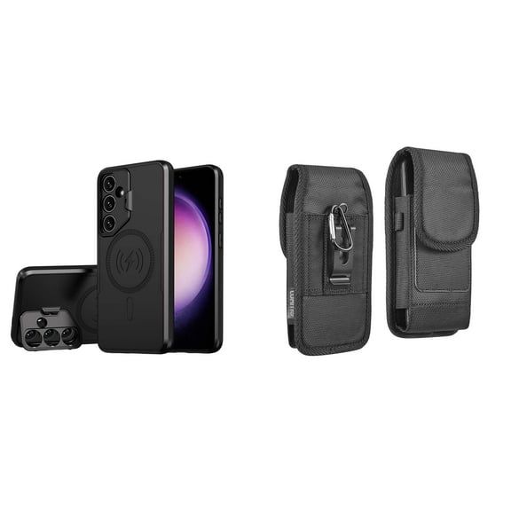 Bolt Alloy Series Case for Samsung Galaxy S24 with Glass Screen Protector, Belt Clip Holster Carrying Pouch - Stealth Black