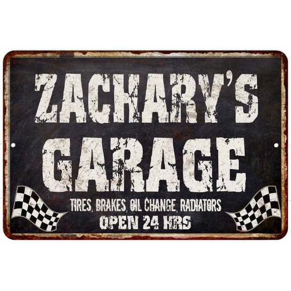 ZACHARY'S Garage Black Grunge Sign 8 x 12 High Gloss Metal 208120005456