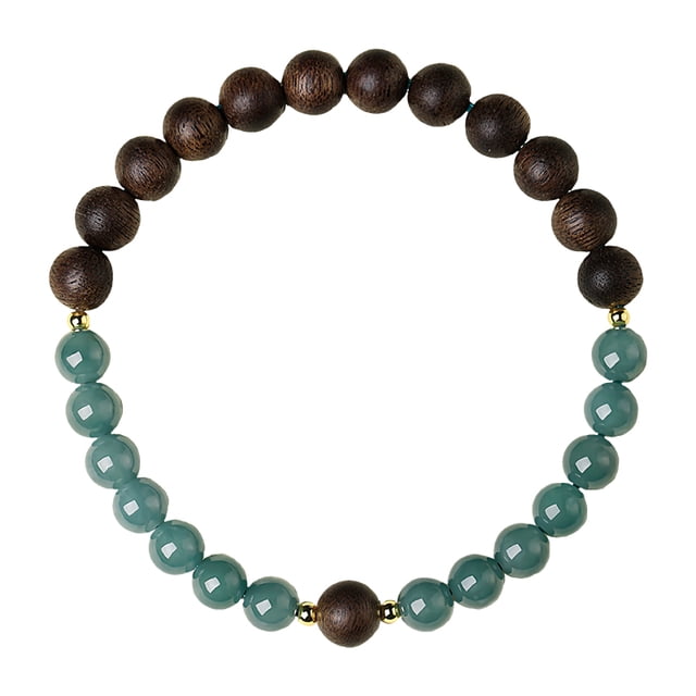 Pulsera de madera de agar natural con cuentas de jade azul de 6 mm de diámetro