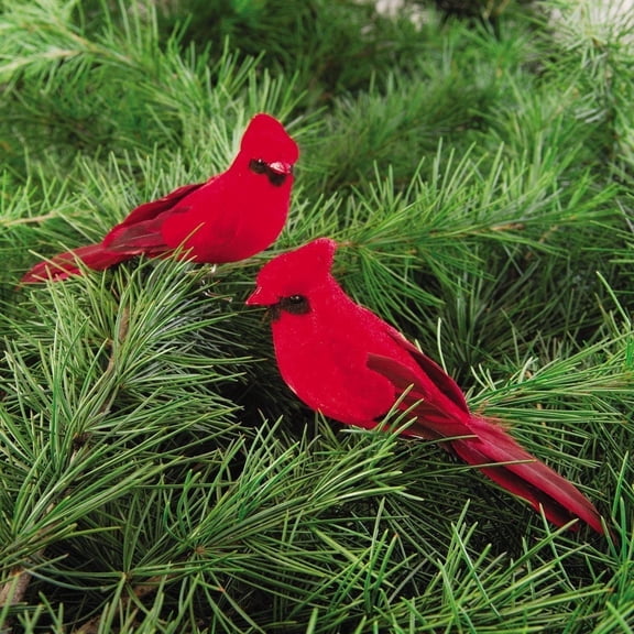 Set of 2 CARDINAL Bird Clip Ornaments, 4.5" Long, by Gallerie II