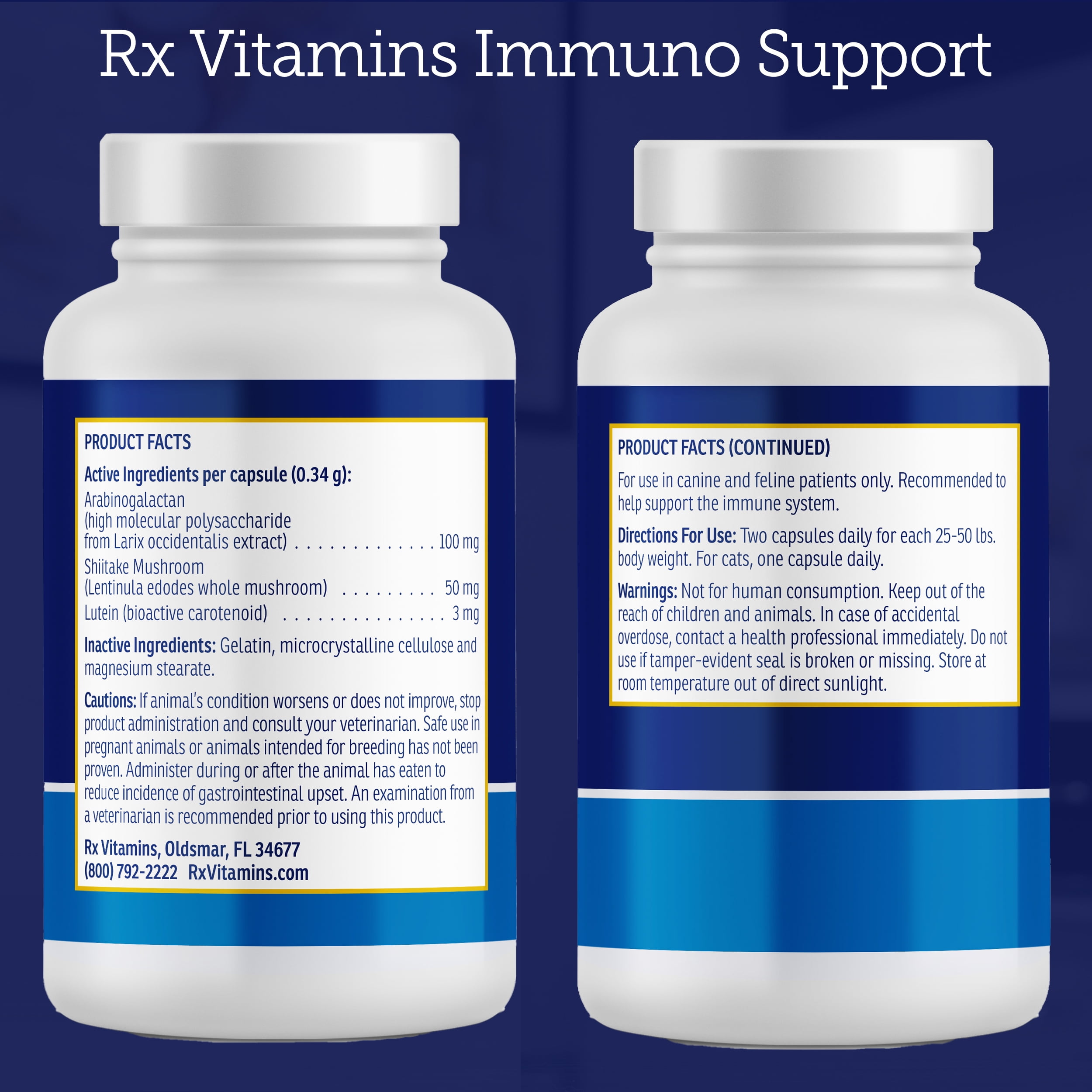 Rx Vitamins Immuno Support - Dog & Cat Immune Support - Shiitake Mushroom Supplement for Dogs & Cats with Arabinogalactan and Lutein Dogs Supplement - Immune Support for Dogs and Cats - 60ct