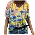 thumbnail image 1 of Awdenio Tunique d'Été à Manches Courtes pour Femmes Col en V Imprimé Floral Coloré Chemise Décontractée Confortable, 1 of 3