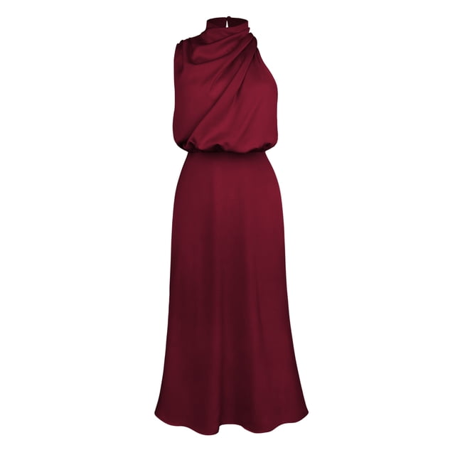 Vestido de mujer Vestido de dama de honor de boda de celebridades populares Vestido de largo medio Vestido de noche de satén con cuello