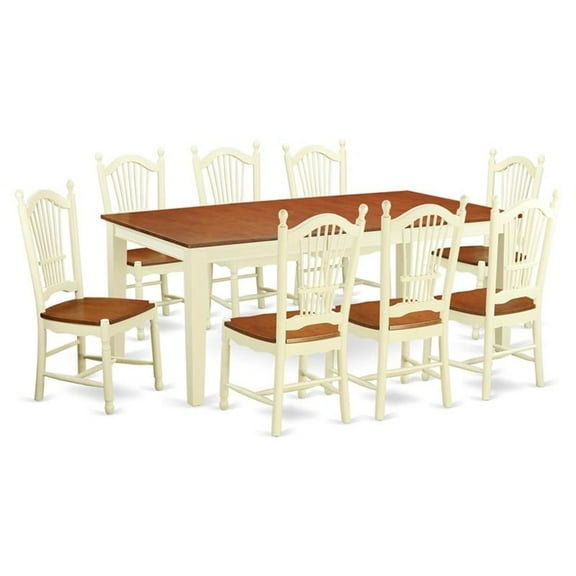 East West Furniture Quincy 9-piece Wood Dining Table and Chairs in Cherry