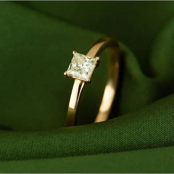 Mahablijewels 14K Yellow Gold Plated Solitaire Womens Band Ring Princess Cut Cubic Zirconia