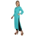 thumbnail image 5 of Moomaya Solid Long Kurti For Women Cotton Tunic 3/4 Sleeve Ethnic Formal Kurta w/ Pockets, 5 of 7