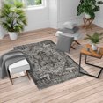 thumbnail image 4 of Vintage Area Rug, Ethnic Motifs and Bohemian Shapes in a Nostalgic Grayscale Composition Folk Design, Soft Carpet for Living Room Decor with Distressed Look, 2.6' x 5', Dark Grey, by Ambesonne, 4 of 6