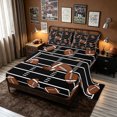 thumbnail image 2 of meiyoeat Cartoon Football Queen Sheets for Boys, Field Sport Queen Sheet Sets, Black Brown, 4-Piece, 1 Flat Sheet, 1 Fitted Sheet and 1 Pillowcase, 2 of 5
