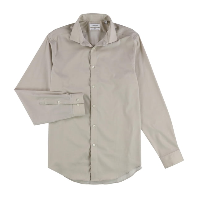 Calvin Klein Chemise Habillée Homme Acier + Boutons, Marron, Col 14.5 Pouces Manches 32-33 Pouces