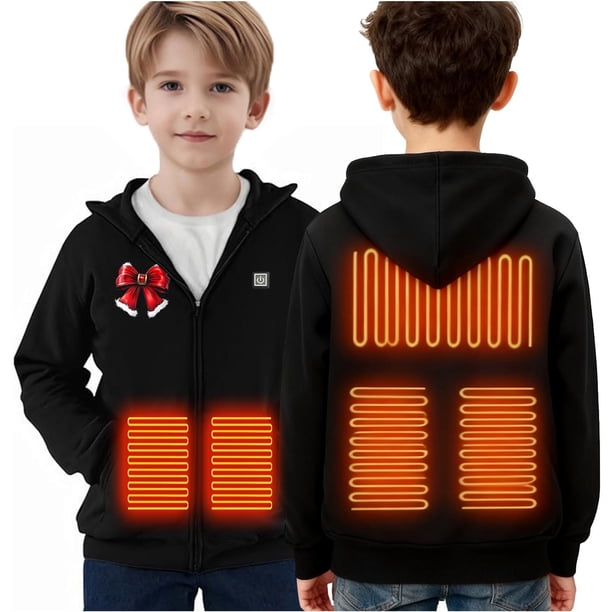 Sudadera con capucha térmica de invierno para niños y niñas, con control de temperatura y cremallera