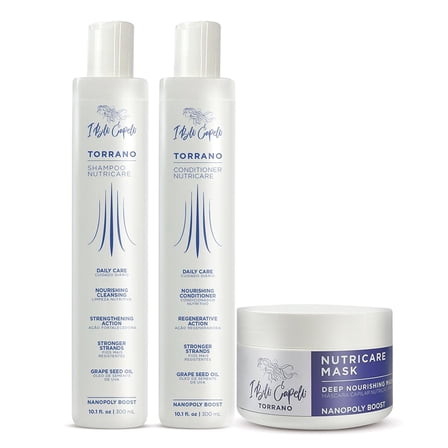 I Belli Capelli Torrano NutriCare Shampoo, Conditioner & Hair Mask Set – Strengthens, Nourishes & Moisturizes Dry, Damaged or Color-Treated Hair – Paraben & Petrolatum-Free, Color-Safe (3-Pack)