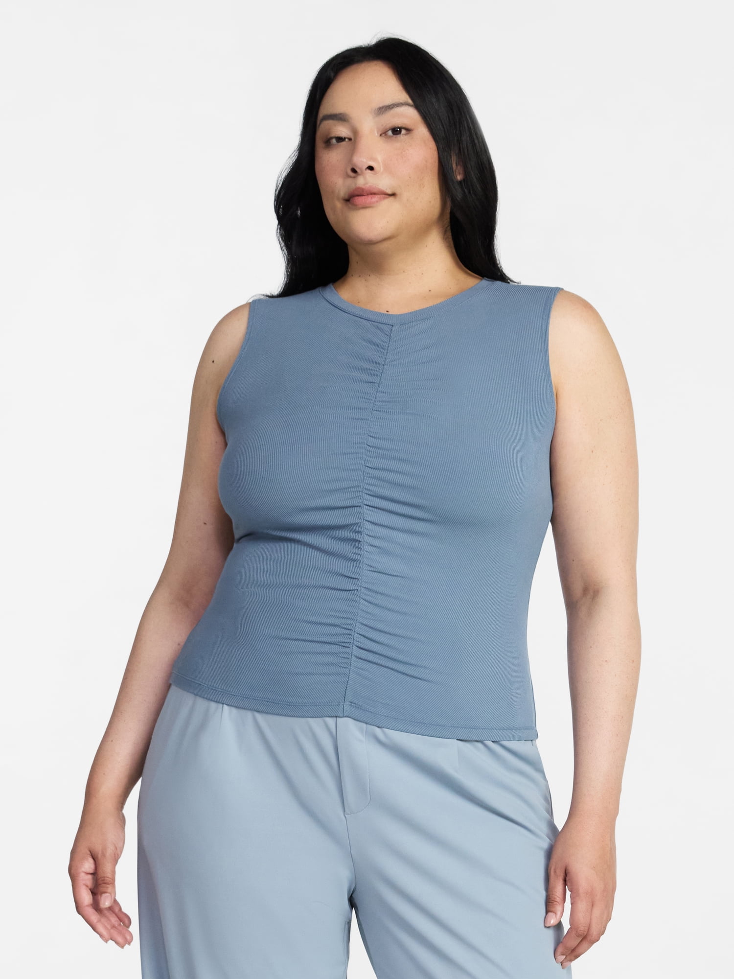 Avia Women's Shirred Ribbed Cinch Ballet Tank, Sizes XS-XXXL