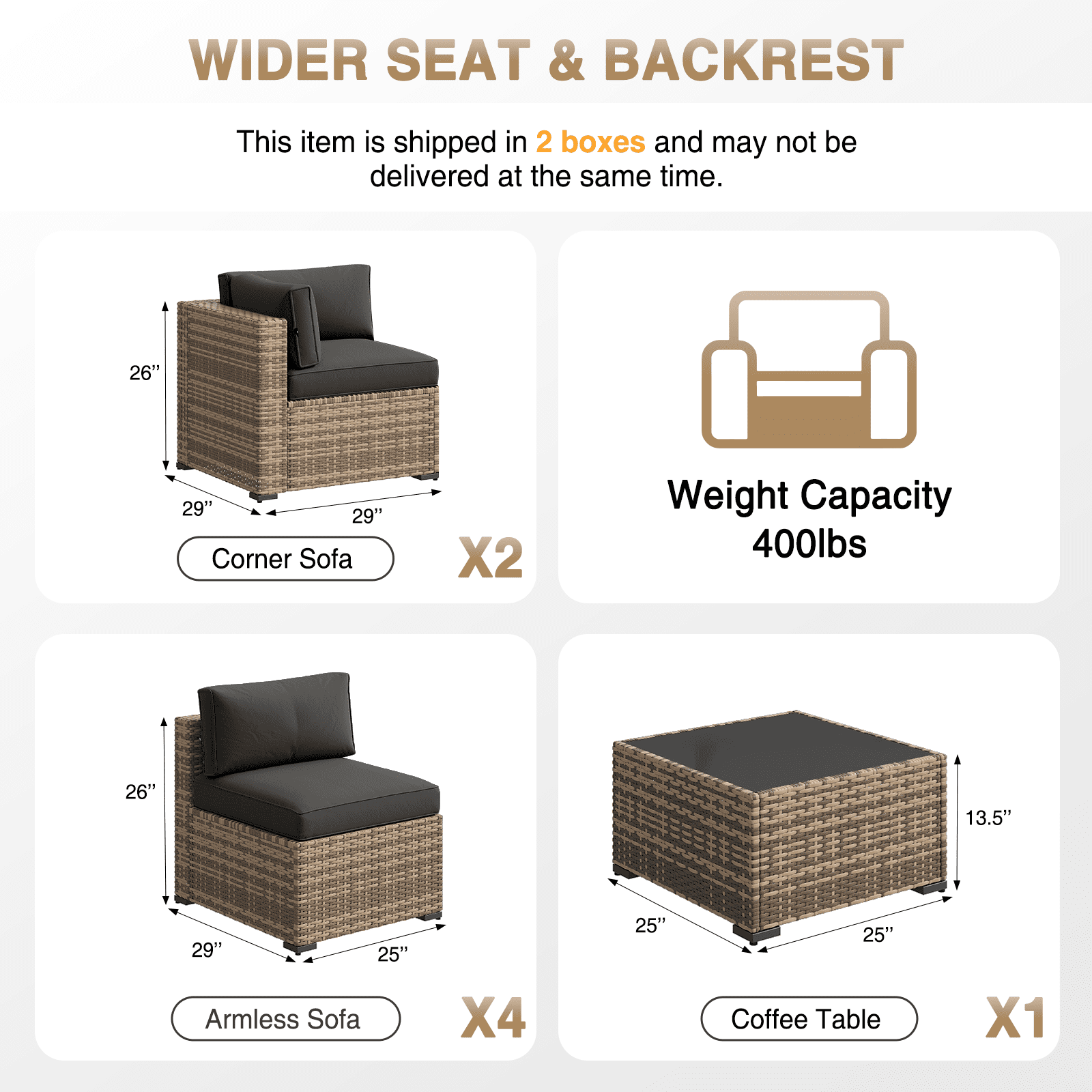 Aoxun 7 Piece Patio Furniture Set Wicker Rattan Patio Conversation Set Outdoor Sectional Sofa Set with Coffee Table and 4” Thickened Cushions, Black(Waterproof Cover Included)