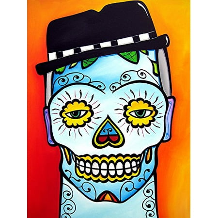 Sugar Skull by FidoStudio 30x24 Giclee Edition Art Print Poster   Day Of The Dead Skull Retro Rockabilly Rebel Skulls Makeup Alternative Tattoo Shop Poster (Best White Makeup For Sugar Skull)