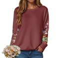 thumbnail image 4 of larppty Women Crewneck Flower Print Long Sleeve Sweatshirts Floral Graphic Tops Casual Loose Fit Pullover Shirts (Wine, XXL), 4 of 9