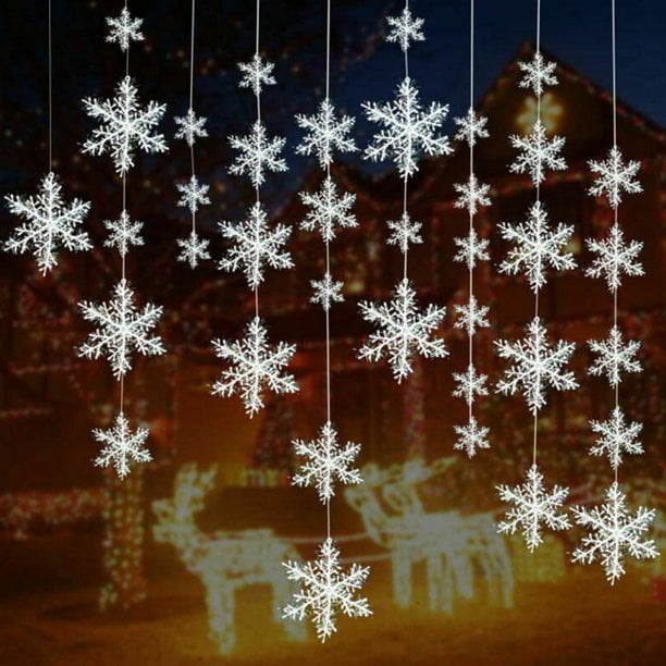 Winter Christmas Decorations Snowflakes Ornaments Hanging Birthday Christmas Tree Window Ornaments 60Pcs White Glitter Snowflakes 11cm