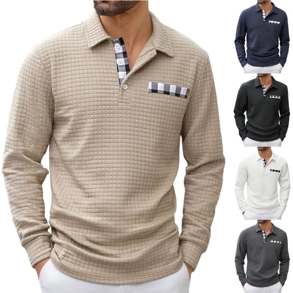 RongHuan Mens Lapel Shirts Casual Long Sleeve T-Shirt Button Up Pullover Tops Fashion Long Sleve Tshirt