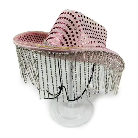 COMEET Cowgirl Hat, Vacation Hat with String Light LED Shining Sequins Gleaming Tassels for Club Carnivals Music Festival