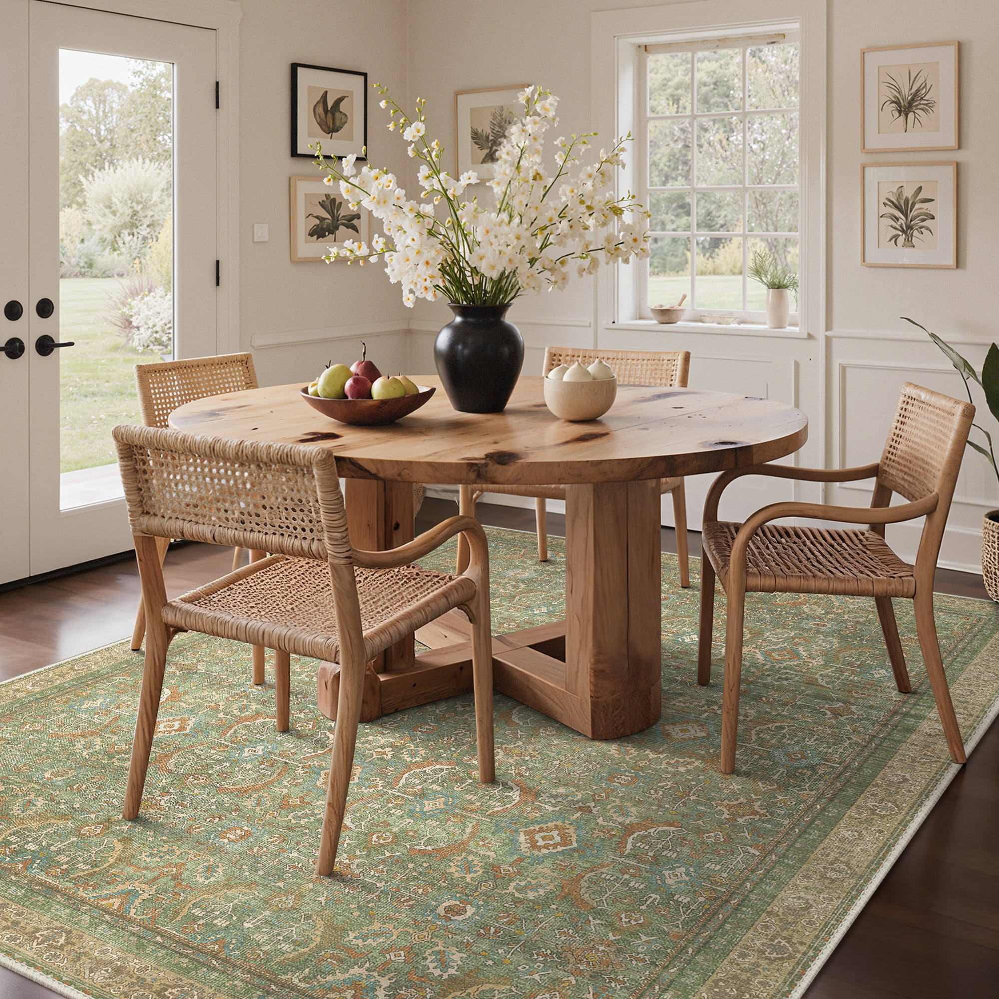 KUETH 5'x7' Area Rugs for Living Room, Non Slip Machine Washable Vintage Indoor Rug, Low Pile Chenille Print Rug for Bedroom Dining Room Home Office