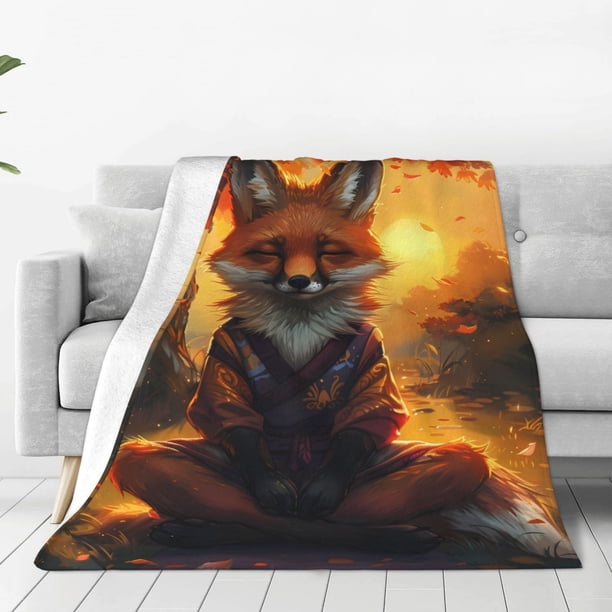 Balery Sunset Maple Tree Fox Manta de Felpa Suave y Acogedora – Cobija de Franela Aterciopelada para Cama, Lavable y Cálida para Sofá, Mascotas, Transpirable-50"x40"