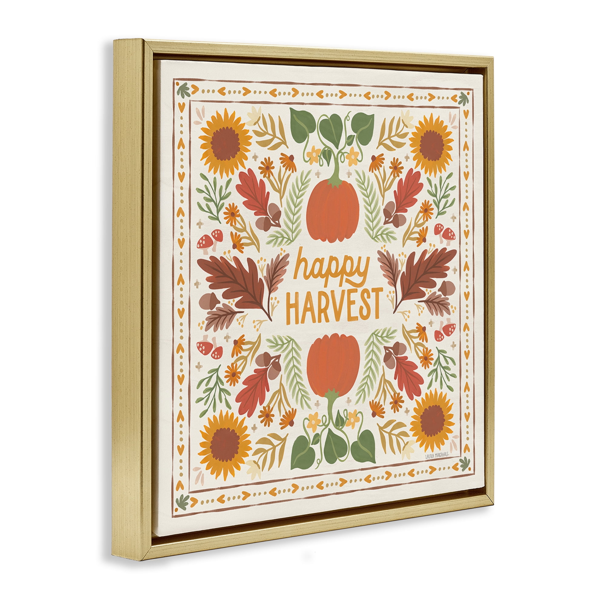 Stupell Industries Happy Harvest Pattern Landscape Painting Gold Floater Framed Art Print Wall Art, 18 x 18