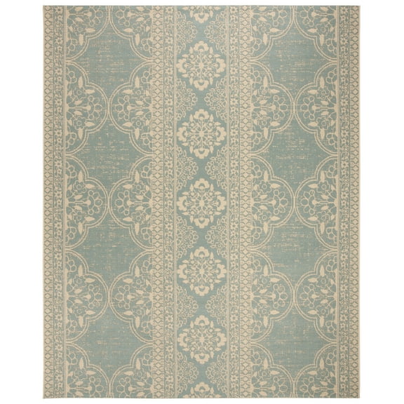 SAFAVIEH Beach House Justine Geometric Indoor/Outdoor Area Rug, Cream/Aqua, 9' x 12'