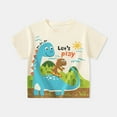 thumbnail image 2 of Toddler T Shirts Kids Toddler Boys and Girls Summer Colorful Cartoon Dinosaur Prints Short Sleeve T Shirts Boys T Shirts Beige 18 Months-24 Months, 2 of 7