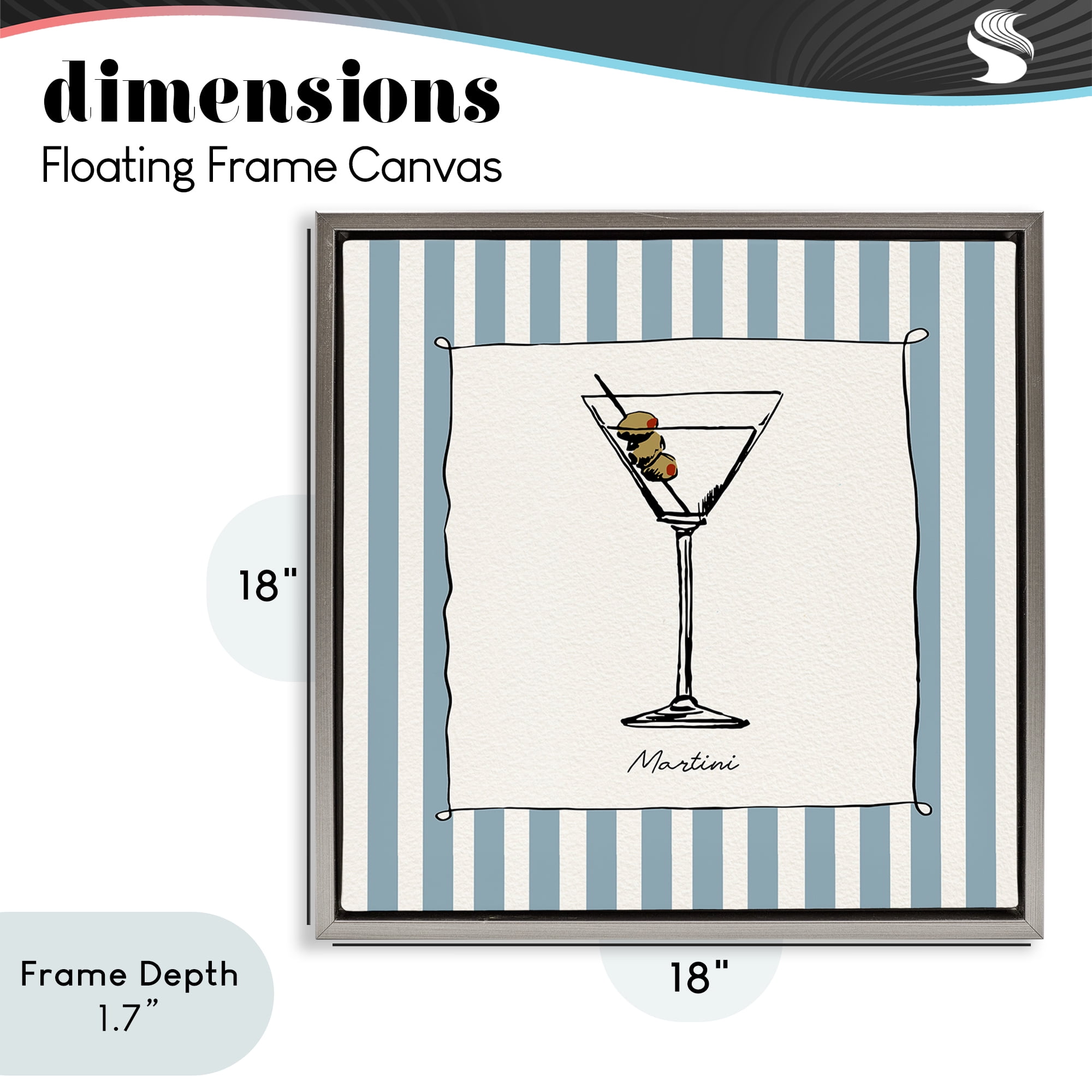 Stupell Industries Martini Summer Stripes Gray Framed Floater Canvas Wall Art, design by Susan Jill
