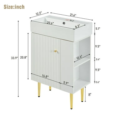 21.6 White Bathroom Vanity with Single Ceramic Sink, Combo Cabinet for Space-Saving Storage, Ideal for Small Bathrooms or Guest Use