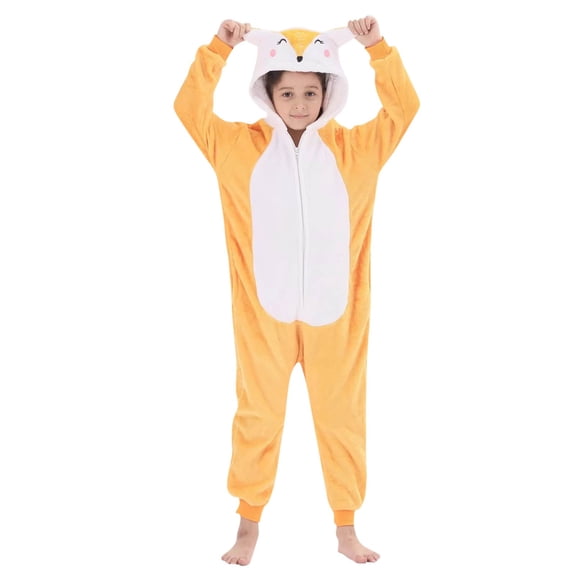 Cethrio Kids Girls Boys Fleece Jumpsuits, Cosplay One Piece Hooded Costumes Onesie Pajamas Yellow Size 7-8 T