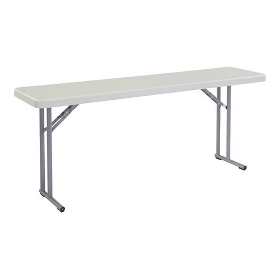 Pemberly Row 18x72" Plastic Heavy Duty Seminar Folding Table in Speckled Gray