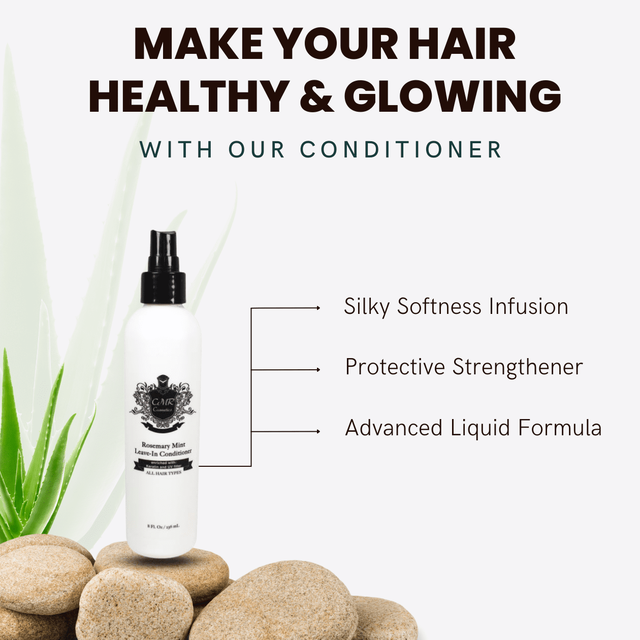 CMR Cosmetics Leave-In Conditioner with Rosemary Mint - Nourishing Hair Care for Silky, Frizz-Free Shine, Ideal for, Sulfate & Paraben-Free
