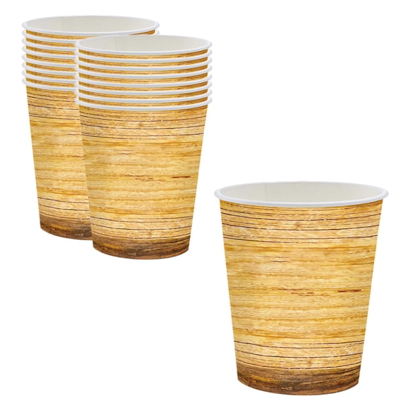Wdhugt 16-Piece Set Camping Disposable Wood Grain Paper Cups Hunting Dinner Plates Lumberjack Party Paper Material