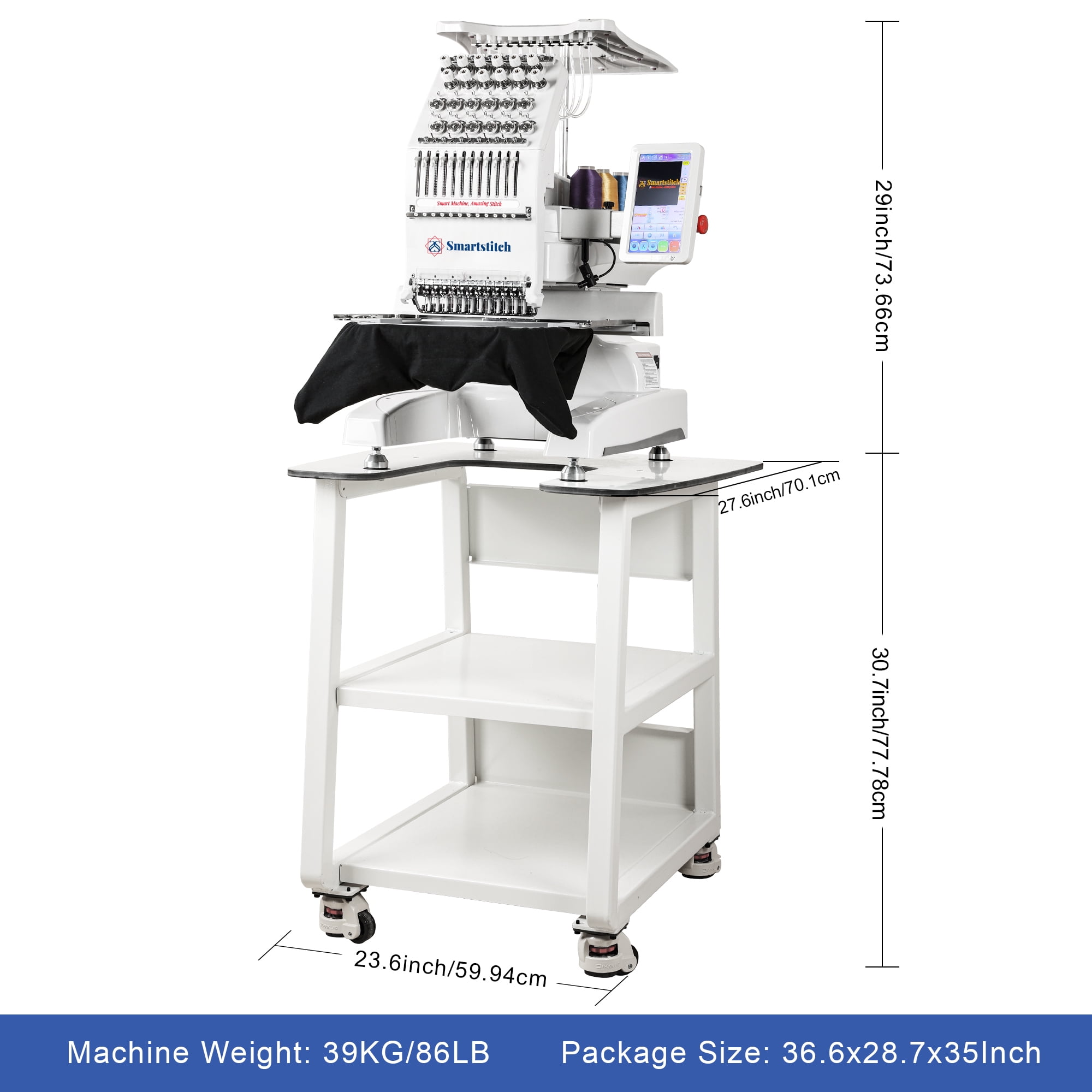 Commercial embroidery machine S1201, 12 Needles, Max Speed 1200RPM, Embroidering for Hats and Clothing with 9.45"x12.59" Embroidery Area (containing starter kit)