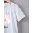 thumbnail image 4 of [Floral T-Shirt] Soft Girls' Summer Floral Letter Print T-Shirt | Casual Short Sleeve, Crew Neck, Cotton Blend, Easy Care, 4 of 6