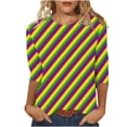 thumbnail image 3 of jobturf Mardi Gras Shirts for Women Carnival Holiday Party Tops Lightweight 3/4 Sleeve Blouses Spring Fashion Round Neck Graphic Tees, 3 of 6