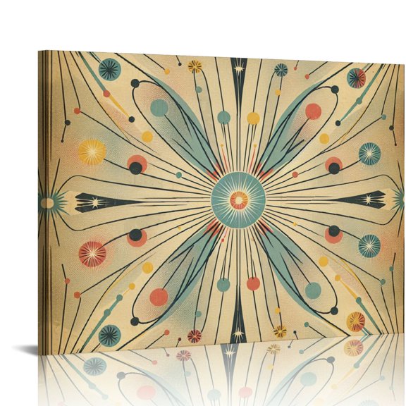 Orinice Atomic Motifs Starburst Circles Fine Art Aesthetic Poster & Print Wall Painting for Home Office Decor 20x16in