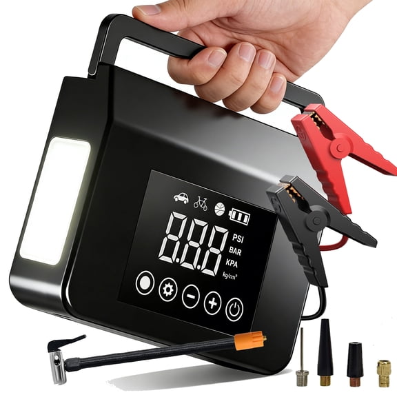 Hieha 4000A Peak 12V Car Battery Jump Starter with 150 PSI Air Compressor and Tire Inflator, 15000mAh Portable Jump Box