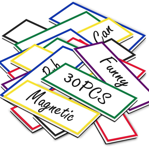 30Pcs Magnetic Dry Erase Labels 1.5" x 4" Writable Magnetic Name Tags Strips Plates for Refrigerator, Metal Shelves, Crafts,Colored Magnets for Whiteboard