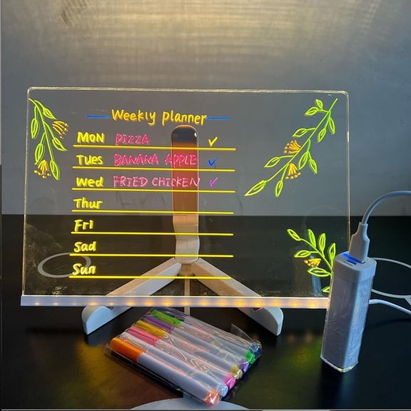 Led Note Board with Colors, Glowing Acrylic Message Board, Led Drawing Board, Glowing Acrylic Marker Board, Light up Dry Erase Board with Stand