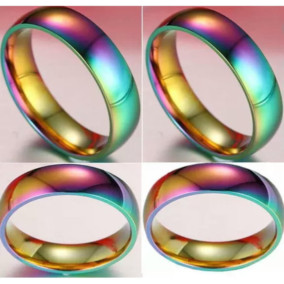 HOOUN 25pcs Rainbow Comfort fit Men Women Stainless Steel Rings 6mm Band Wedding Rings