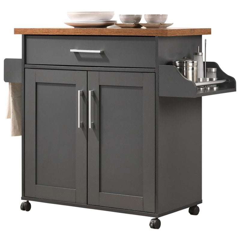 Pemberly Row Kitchen Island with Spice Rack in Gray Oak