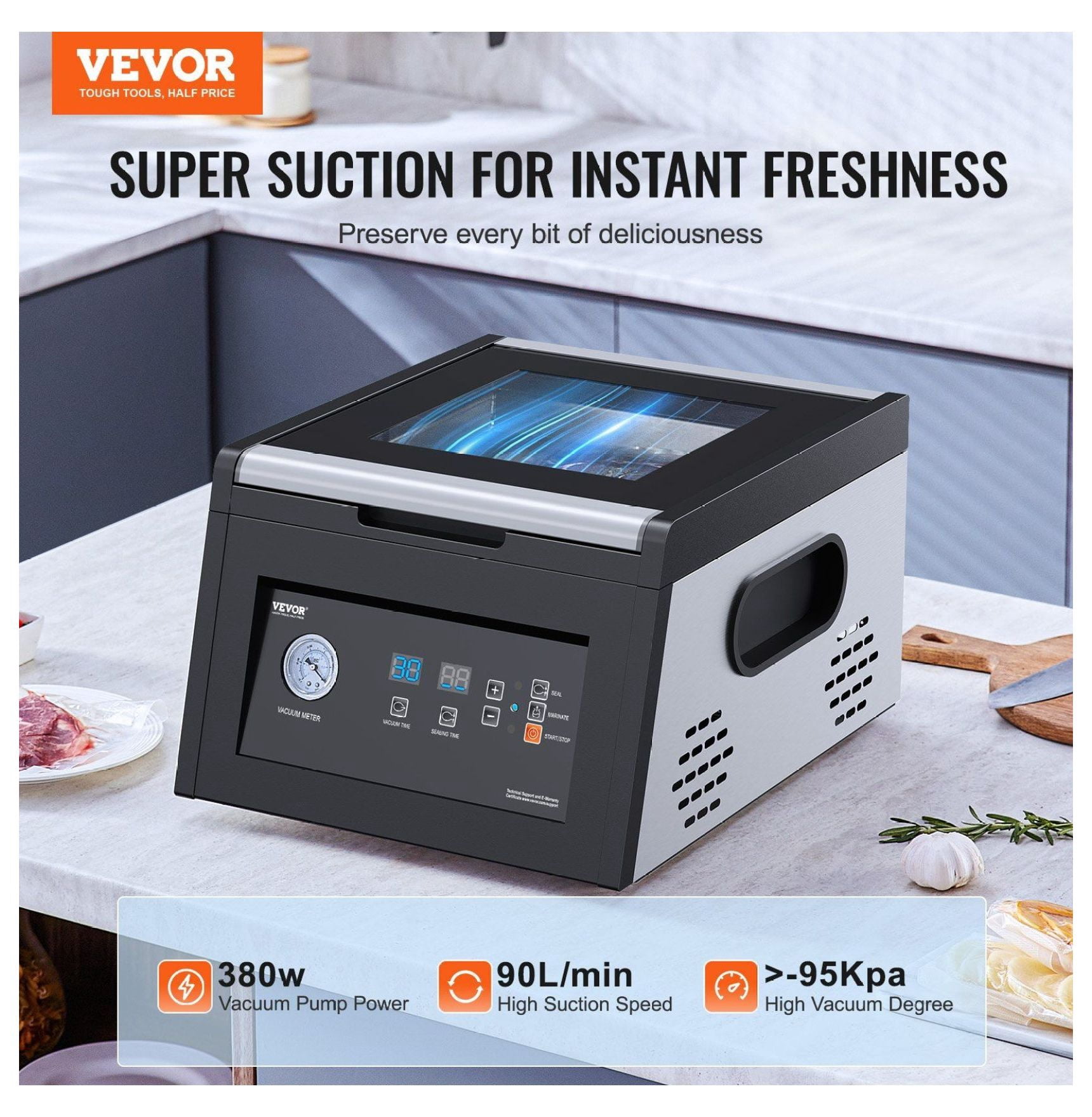 Chamber Vacuum Sealer, 380W Packing Machine for Food, 11.5" Seal Length